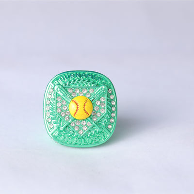 ST02 green youth girl softball tournament championship ring size 9.5 trophy on side