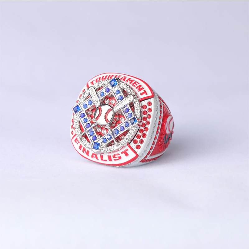 BAB01 white red blue baseball youth tournament championship rings size 9.5 - Topsportsjewelry & awards