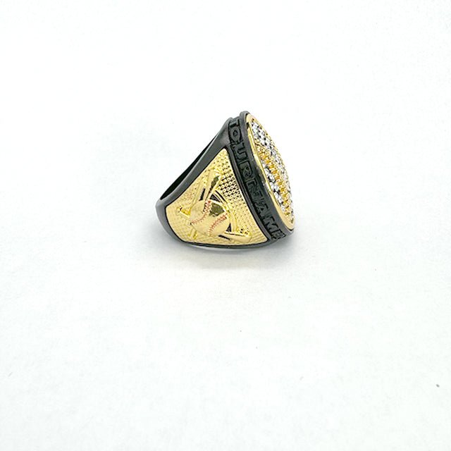 BS01 New ROUND Baseball BLACK gold & silver championship ring size 9.5 - Topsportsjewelry & awards
