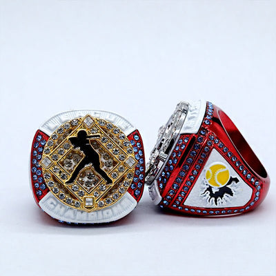 girls bling bling red white softball league champions & finalist rings size 9.5 - Topsportsjewelry & awards