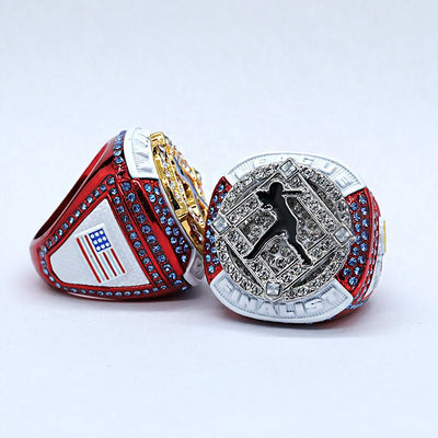 girls bling bling red white softball league champions & finalist rings size 9.5 - Topsportsjewelry & awards