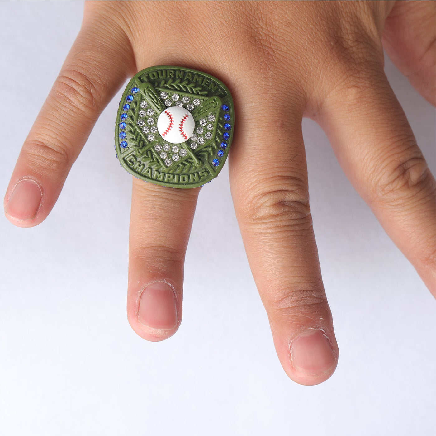 Olive green youth baseball championship ring good awards for boys size 9.5 - Topsportsjewelry & awards