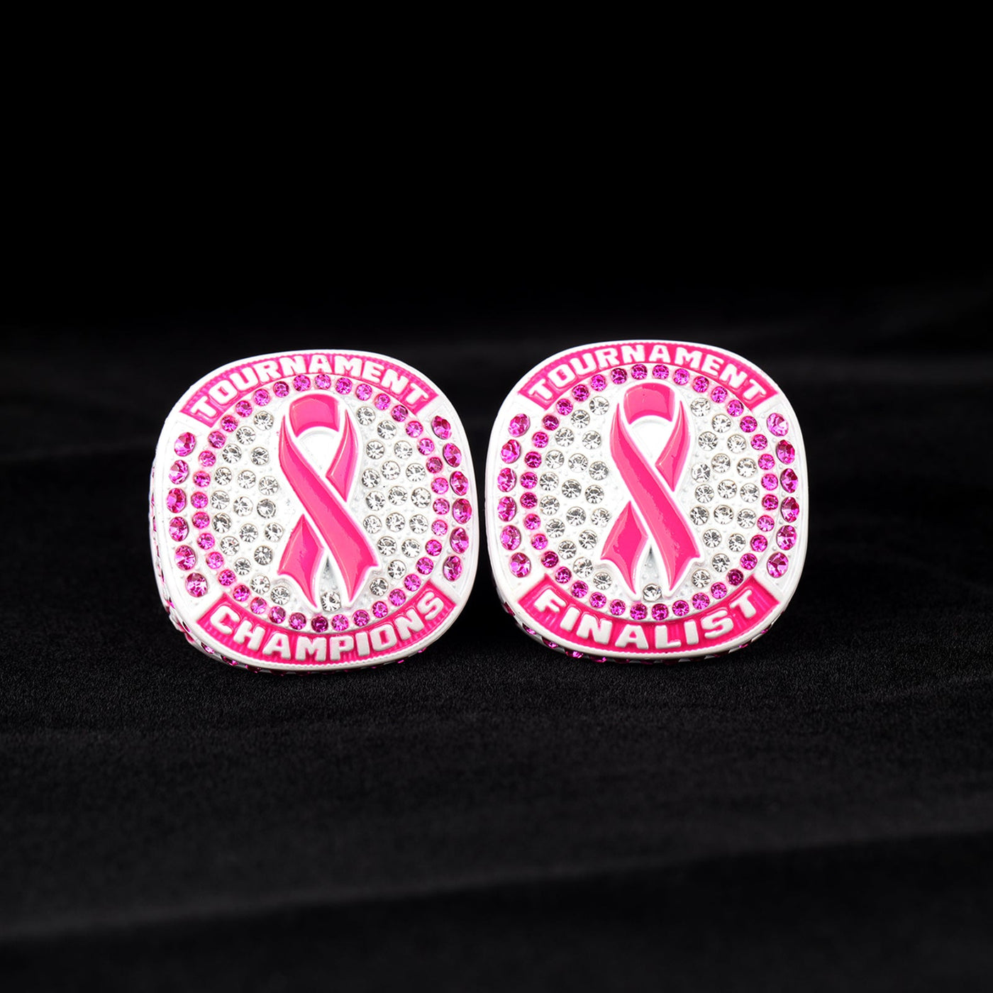 Seasonal fall breast cancer ribbon baseball team awards tournament championship white ring size 9.5 - Topsportsjewelry & awards