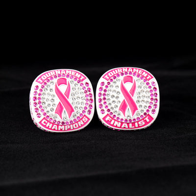 Seasonal fall breast cancer ribbon baseball team awards tournament championship white ring size 9.5 - Topsportsjewelry & awards