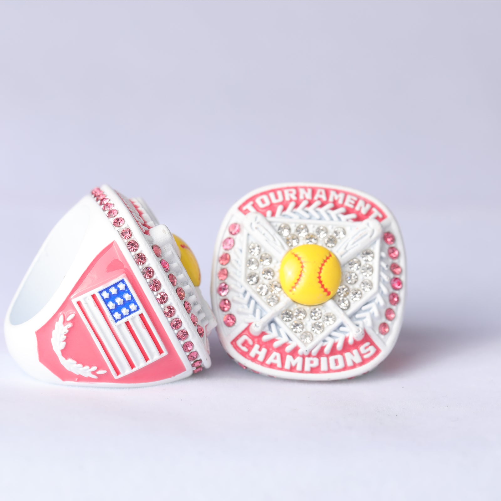 Dimend Ringes For Softball ST04 white pink girl softball tournament championship awards ring size ...