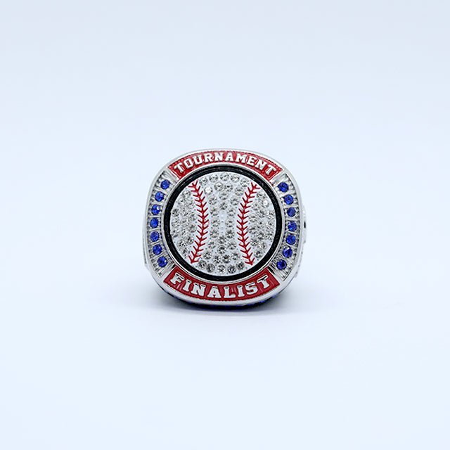 Black baseball tournament chanpionship ring gold and silver blue stones white ball - Topsportsjewelry & awards