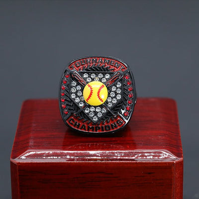 Blingbling black red enamel paint girl softball tournament championship ring - Topsportsjewelry & awards