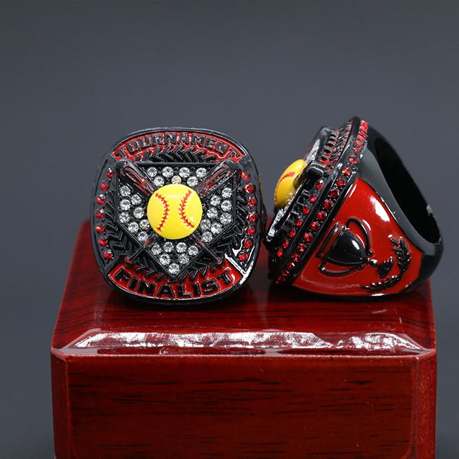 Blingbling black red enamel paint girl softball tournament championship ring - Topsportsjewelry & awards