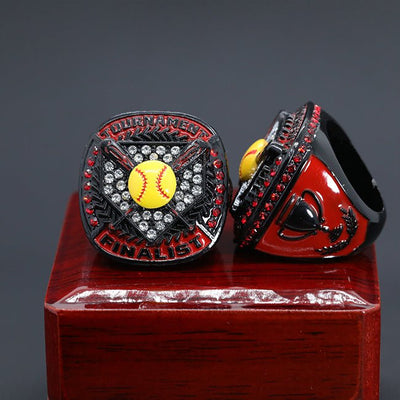 Blingbling black red enamel paint girl softball tournament championship ring - Topsportsjewelry & awards