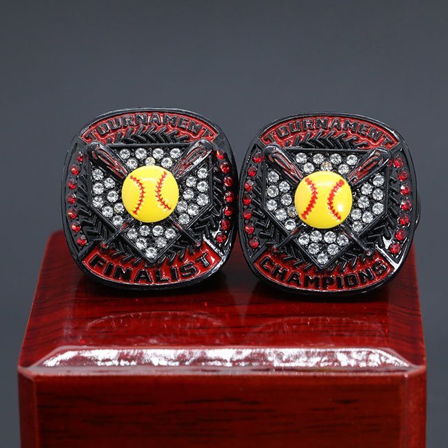 Blingbling black red enamel paint girl softball tournament championship ring - Topsportsjewelry & awards