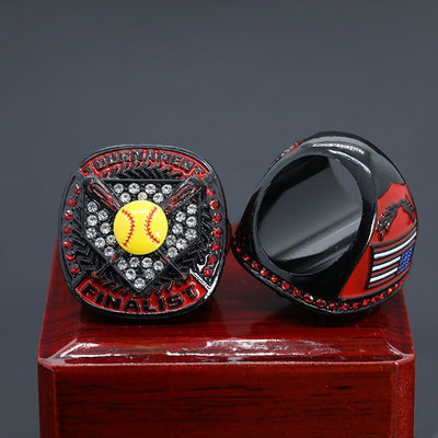 Blingbling black red enamel paint girl softball tournament championship ring - Topsportsjewelry & awards