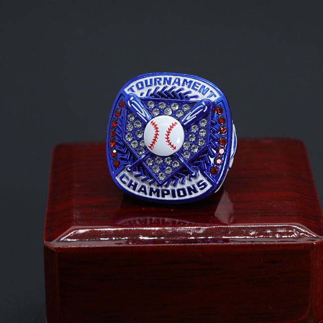 Blue ring white enamel paint youth baseball tournament championship ring - Topsportsjewelry & awards