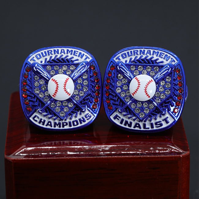 Blue ring white enamel paint youth baseball tournament championship ring - Topsportsjewelry & awards