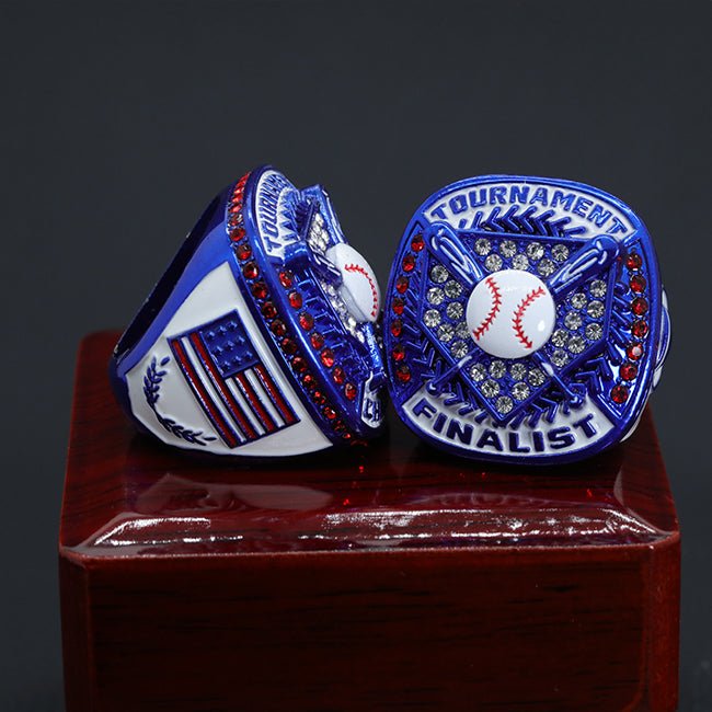 Blue ring white enamel paint youth baseball tournament championship ring - Topsportsjewelry & awards