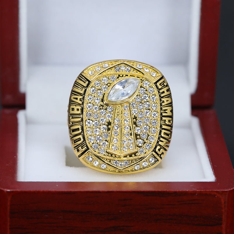 football championship rings with trophy on front clear diamonds size 11 - Topsportsjewelry & awards