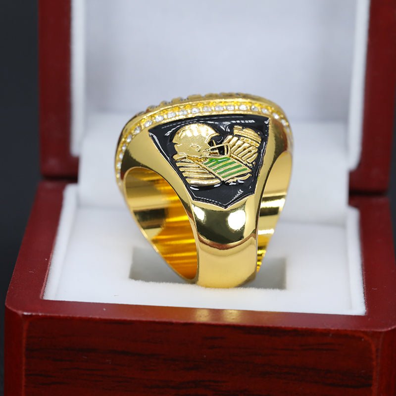 ring side with a football helmet and field black enemal paint - Topsportsjewelry & awards