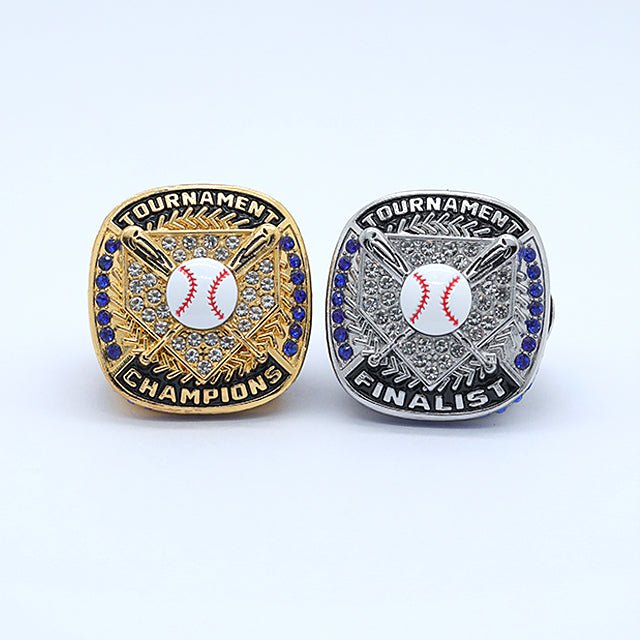 Gold and silver plating baseball tournament championship rings blue stones kids gifts finger size 9 - Topsportsjewelry & awards