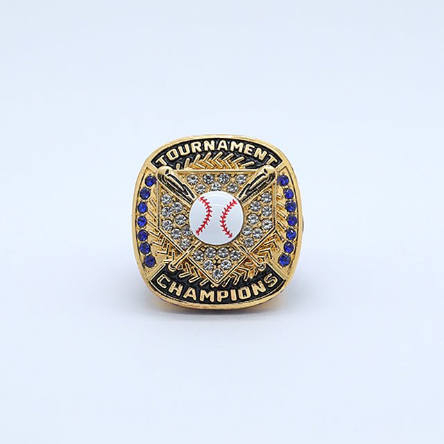 Gold and silver plating baseball tournament championship rings blue stones kids gifts finger size 9 - Topsportsjewelry & awards