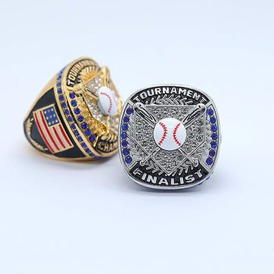 Gold and silver plating baseball tournament championship rings blue stones kids gifts finger size 9 - Topsportsjewelry & awards