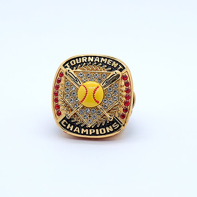 Home plate softball tournament champions rings yellow ball on top  size 9 - Topsportsjewelry & awards