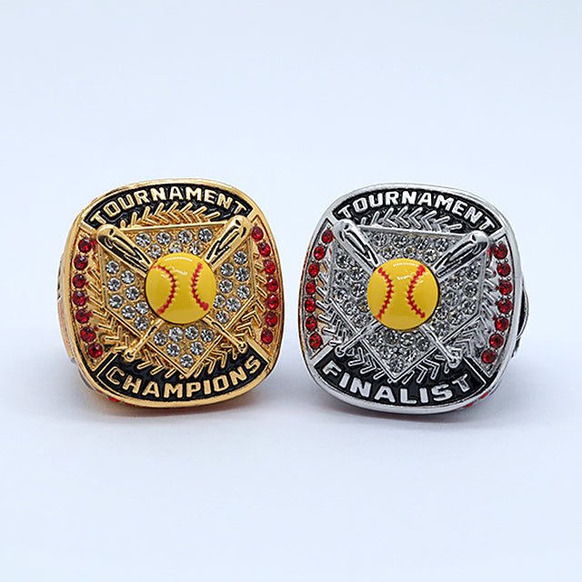 Home plate softball tournament championship rings yellow ball gold silver plating size 9 - Topsportsjewelry & awards