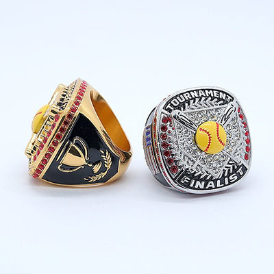 Home plate softball tournament championship rings gold silver plating size 9 - Topsportsjewelry & awards