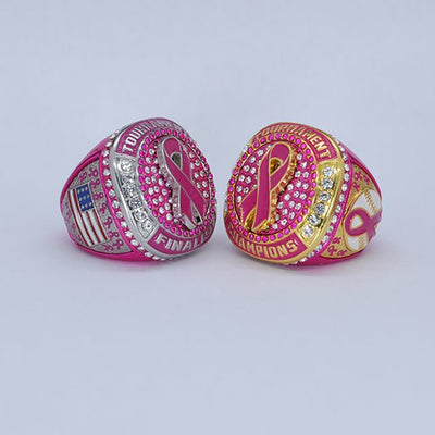 new arrival breast cancer pink ribbon baseball tournament champions finalist rings - Topsportsjewelry & awards