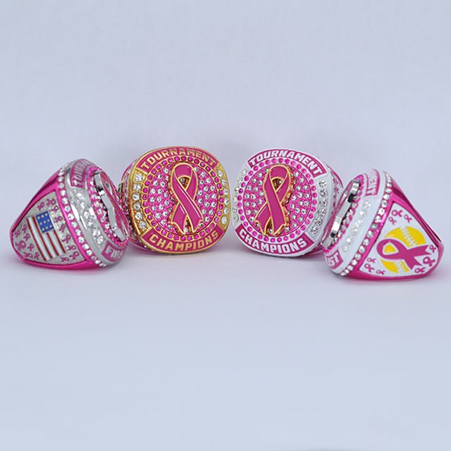 New arrival breast cancer pink softball tournament championship rings size 10 - Topsportsjewelry & awards