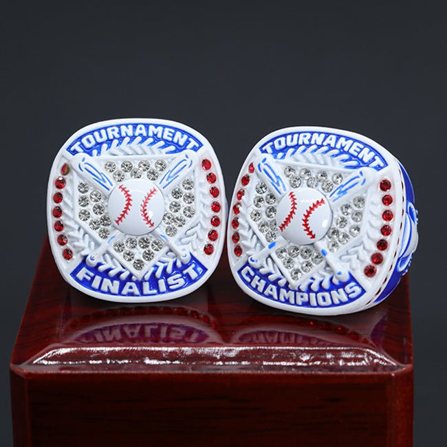 White blue enamel paint red stones youth baseball tournament championship ring - Topsportsjewelry & awards