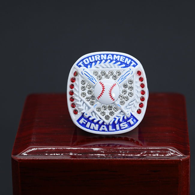 White blue enamel paint red stones youth baseball tournament championship ring - Topsportsjewelry & awards